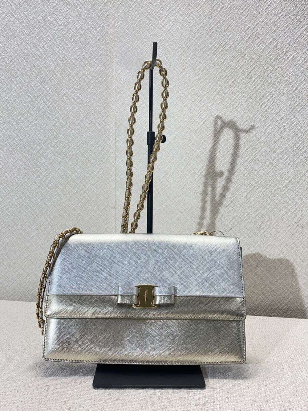 Salvatore Ferragamo Shoulder Bag Leather Silver